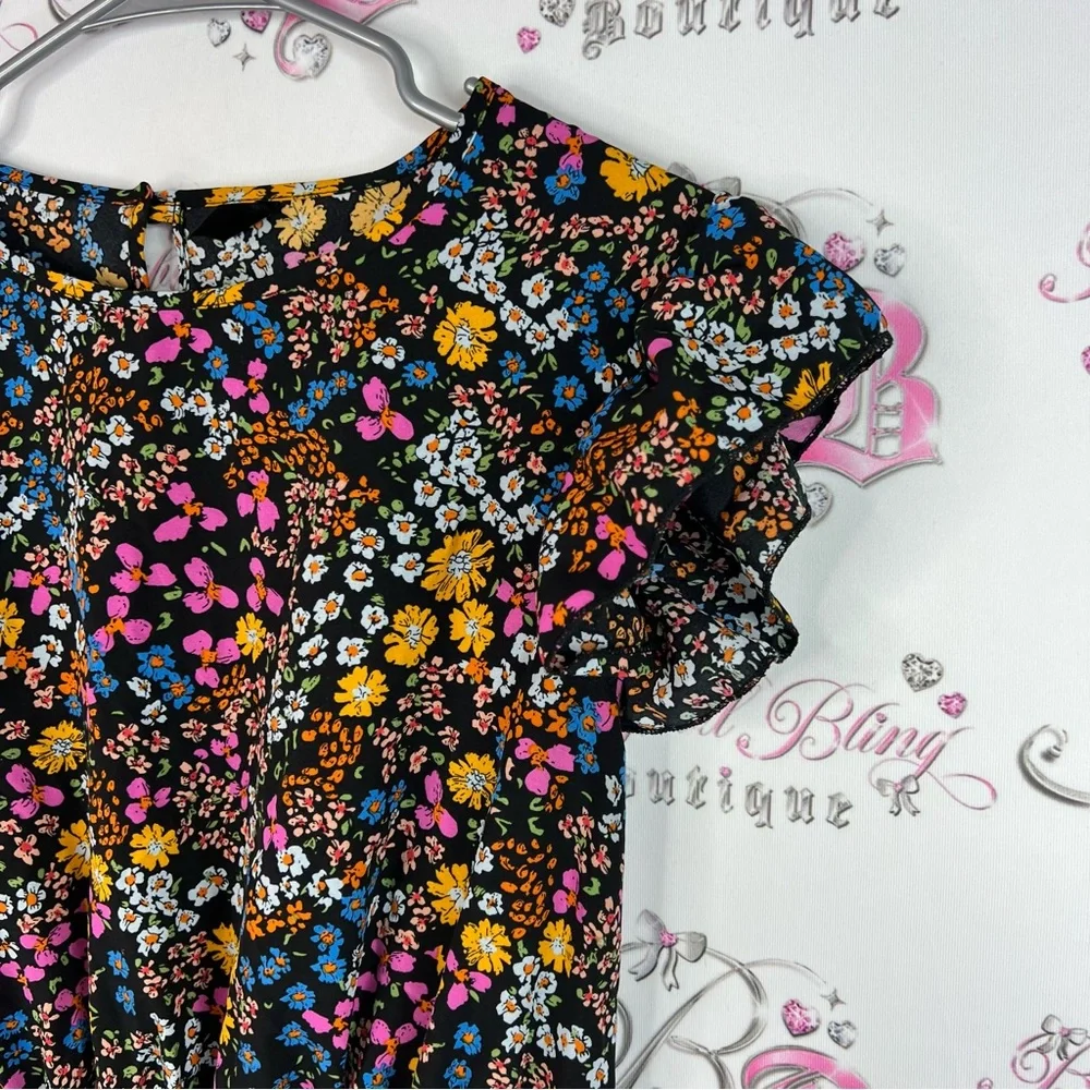 SHEIN curve dress flowers rainbow 🌈 ruffle hem Multicolor Floral Dress - Picture 3 of 10